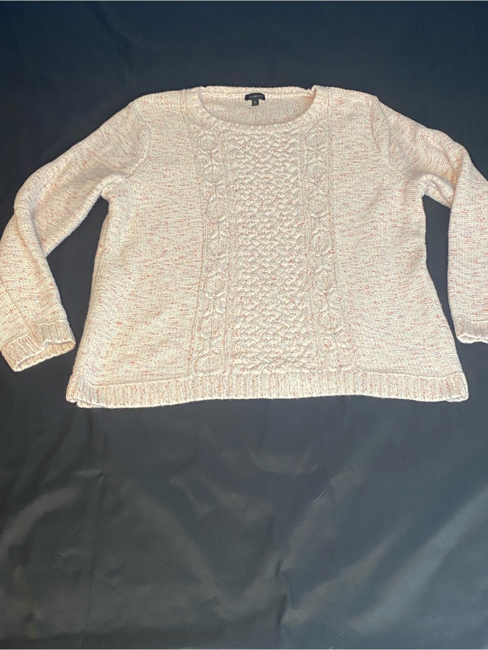 Talbots Cream Cable Knit Crewneck Sweater with Pink Flecks Size XL